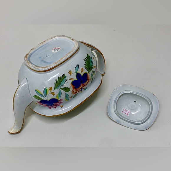 19th Century Antique Gaudy Dutch Grape Pattern Hand Painted Teapot - Picture 12 of 16